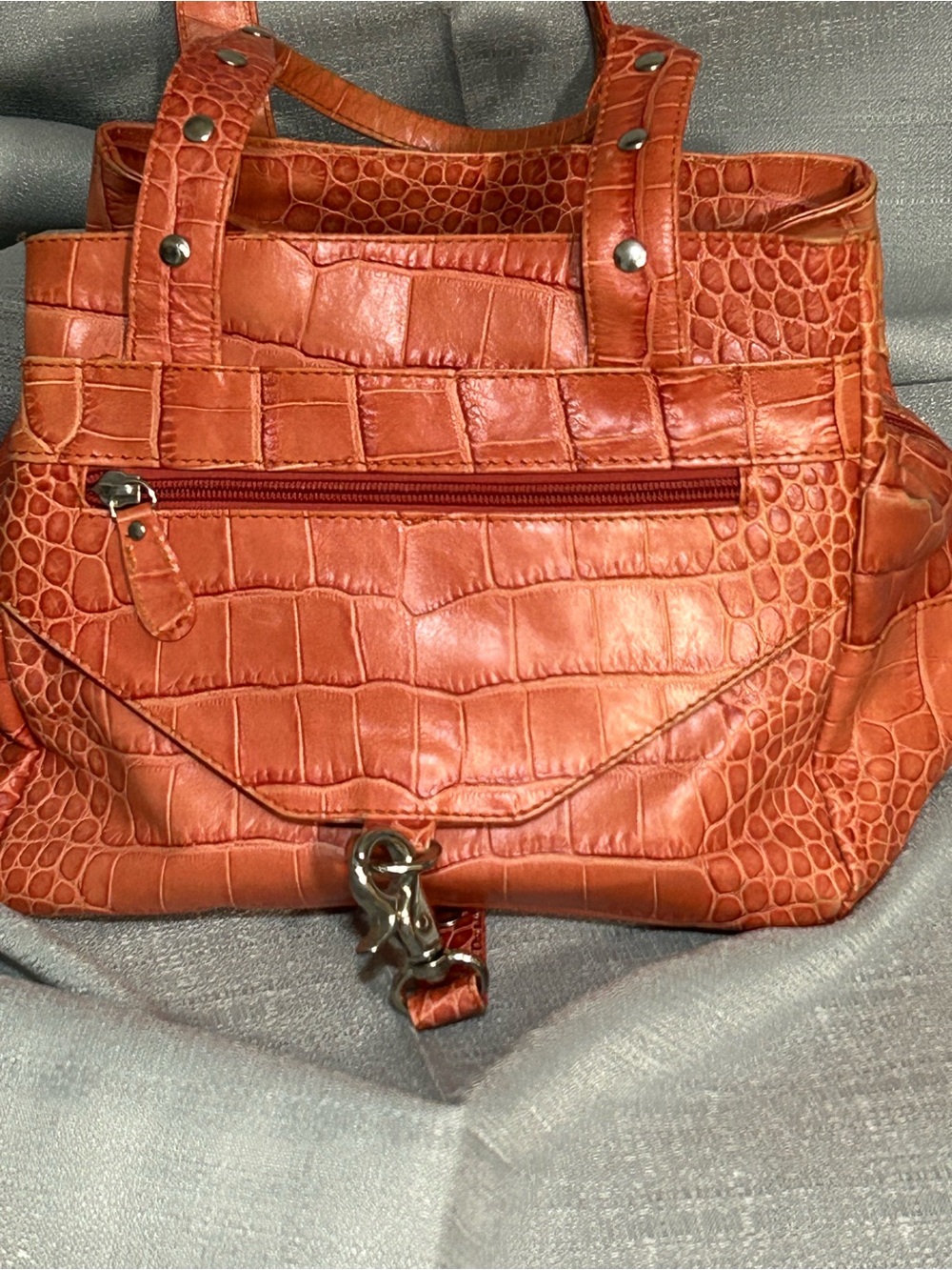 🌂Vintage Francescobiasia Croc-Embossed Hobo Bag in Burnt Orange - Picture 10 of 10